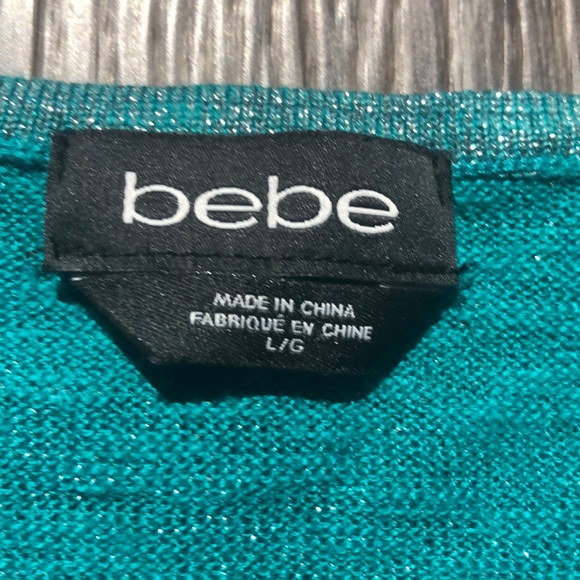 Women’s Bebe Sparkly Cold Shoulder Blouse Sz L - Picture 2 of 5